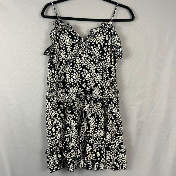 Zara Mini Dress Women's Sz Small Black Floral Ruffle Strap Sweetheart Neckline - Picture 1 of 7